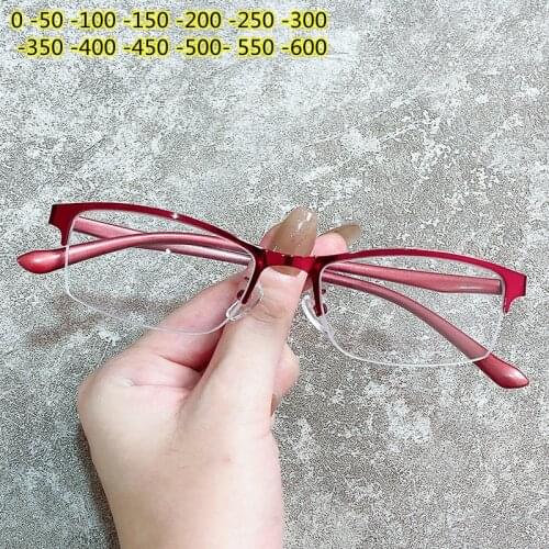 Metal Women Myopia Glasses Ladies High Quality Half-frame Anti-Blue Light Men Finished Eyewear -0-1.0-1.5-2.0-2.5-3.0-4.0-5.0-6