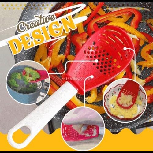 Multifunctional Kitchen Cooking Spoon Heat-resistant Hanging Hole Innovative Potato Garlic Press Colander Spoon Dropshipping