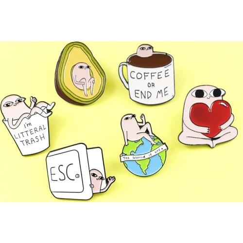 Cartoon Ketnipz Brooches 6 styles Little Pink Monster Ketnipz Meme Funny Coffee Avocado Heart Enamel pins Jewelry Spille Gift