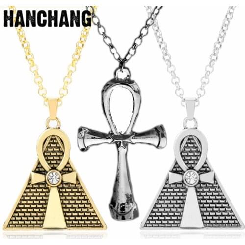 Mystic ER Egyptian Ankh Pyramids Cross Necklace Key Of Rhe Life Triangle Pendant Necklace Chain Fashion Jewelry