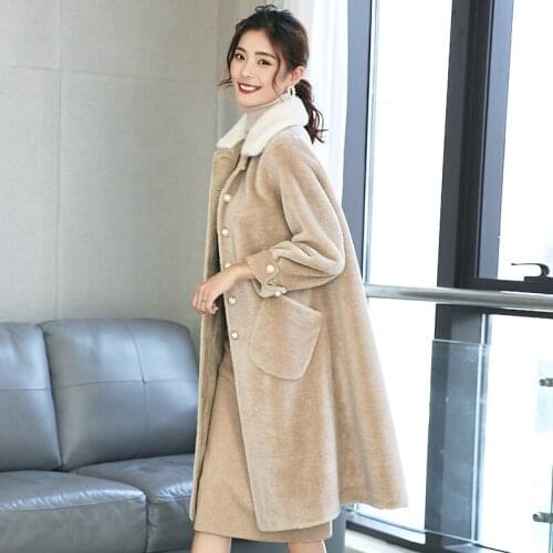 Real Fur Coat Sheep Shearing Overcoat 2020 Winter Warm Women Sheap Jacket Long Suede Tops PU Lining manteau femme hiver LX2525