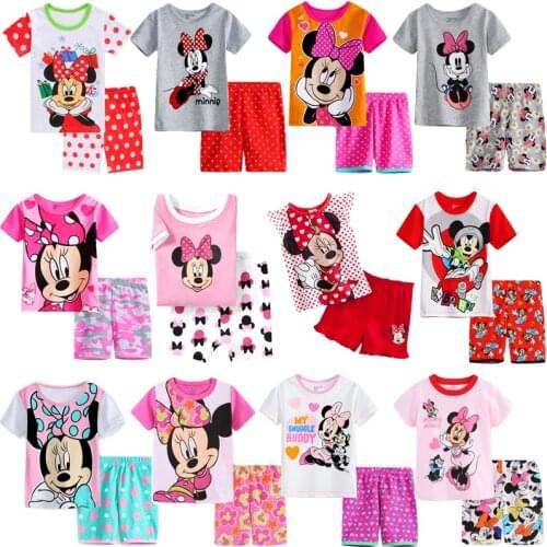 Boy girl pyjamas New summer cotton kids girls mickey short sleeve pyjamas clothes sets pijamas minnie Cartoon mouse sleepwear