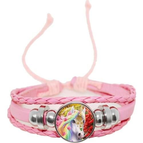 Unicorn Braided Bracelet for Women Girls Friendship Bracelets Jewelry Multi-layer Charm Leather Bangle Fashion Gifts Wholesale