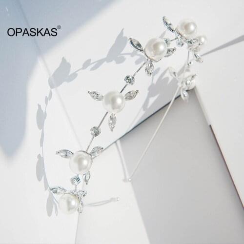 Floral Beaded Headband Fresh Girl Bridal Hair Hoop Faux Pearl Rhinestones Headdress Hair Accessories for Bride Women PT