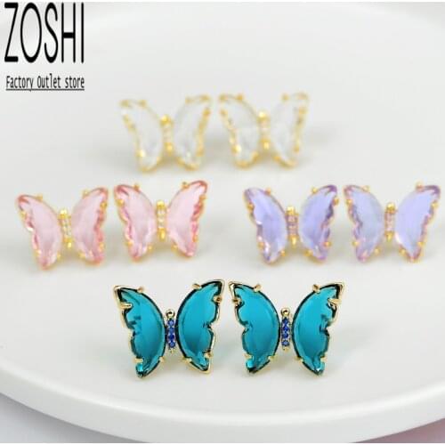 Clear Shiny Purple Crystal New Accessories Elegant Butterfly Stud Earrings for Women Simple Style Candy Color Insect Earrings
