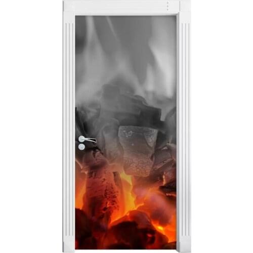 PVC Waterproof Charcoal Burning Fire Art Home Decor Cool Decal Door 3D Print Sticker Self Adhesive Diy Paper for Bedroom Sticker