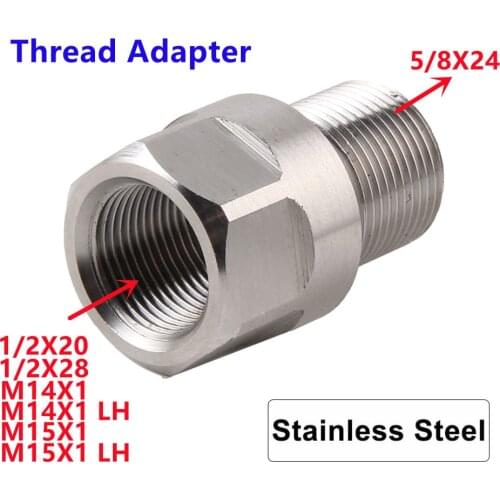 Stainless Steel Thread Adapter 1/2-28 M14x1 M15x1 to 5/8-24 For Muzzle brake Barrel Solvent Trap