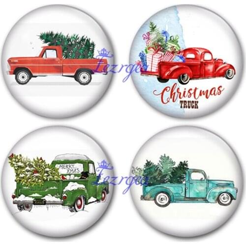 Christmas Truck glass cabochon, Christmas express Round photo glass cabochon demo flat back Making findings