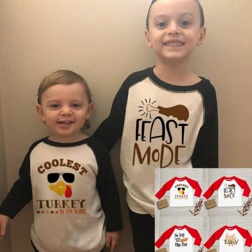 Coolest Turkey In Town/feast Mode/little Turkey Boys Girls Thanksgiving Shirt Long Sleeve Ralgan Tee Shirts Holiday Wear