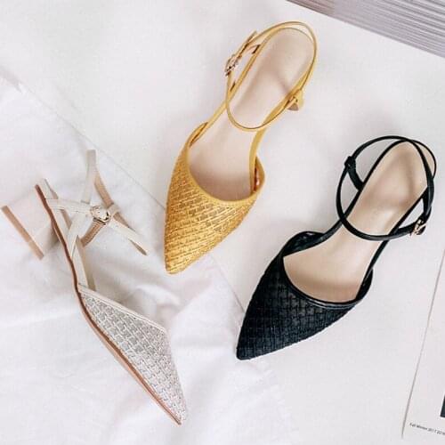 Luxury brand pointy air mesh sandals women ankle strap cutout gladiator sandalias mujer thick heel lace breathable summer shoes