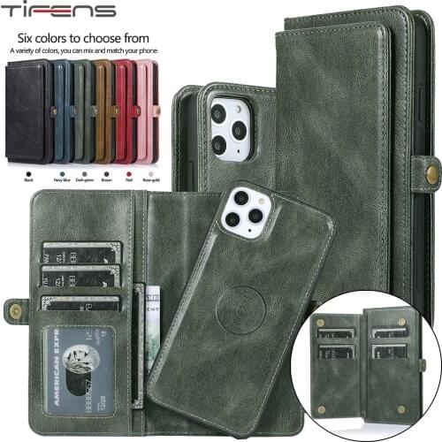 Removable Leather Phone Case For iPhone SE 2020 12 Mini 11 Pro XS Max XR X 6 6s 7 8 Plus Flip Wallet Card Stand Holder Bag Cover