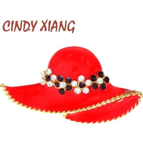CINDY XIANG Cute Fashion Gold Color Rhinestone Hat Brooches for Women Wedding Corsage Accessories Pins High Quality Enamel Pins