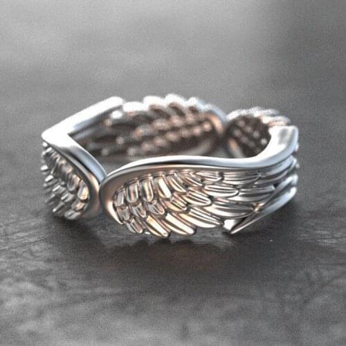 Vintage Silver Plated Wings of Angels Feather Ring Womens Wings Ring Fashion Simple Bridal Wedding Ring Anniversary Jewelry