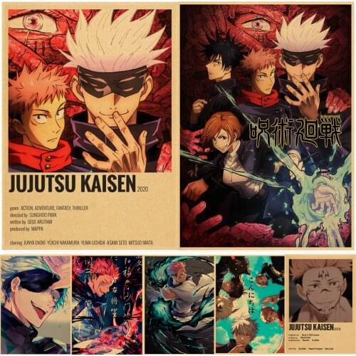 Japanese Anime Jujutsu Kaisen Posters Kawaii Wall Stickers Kraft Paper Print Cartoon Graphic Room Decor Home Decoration Painting
