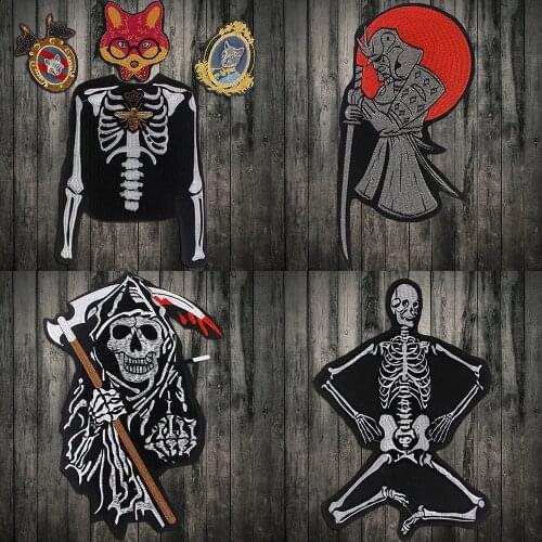 Skull Vest Embroidery Iron Patch Rider Iron On Back Of Jacket DIY Patches For Clothes Custom Iron Patches For Clothing