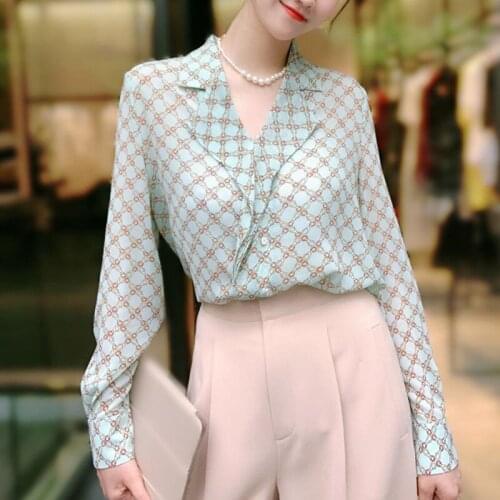 2021 new Huagediqing suit collar Long Sleeve Chiffon casual shirt female 1300562-1a41759-001