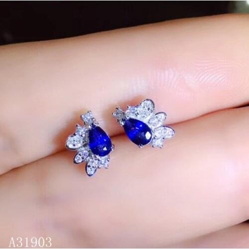 KJJEAXCMY boutique jewelry 925 sterling silver inlaid natural sapphire female earrings support detection