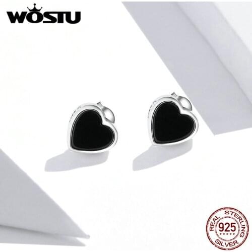 WOSTU 100% 925 sterling silver bat earrings Black Agate Love stud earrings for women 2020 Valentines Jewelry gift