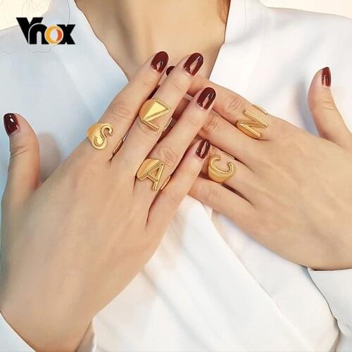 Vnox Chunky A-Z Initial Rings for Women Size Adjustable Gold Tone Alphabet Name Finger Band Chic Wide Metal Statement Jewelry