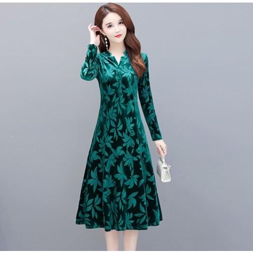 2021 Womens Vintage 6XL Plus Size Autumn Winter Print Long Sleeve Dress Elegant Over The Knee Vestido V-Neck A-Line Long Dresses