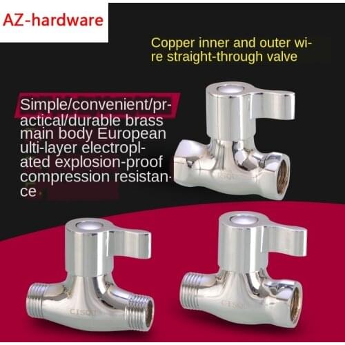 1/2IN Thread Inner and Outer Wire Straight Valve Brass Angle Valve Open Valve DN15 Water Pipe Valve Switch