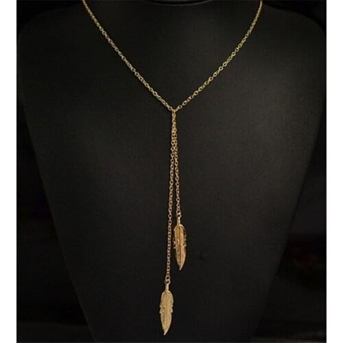 1pc Women Fashion Long Chain Necklace Chic Leaf Feather Tassel Pendant Necklaces