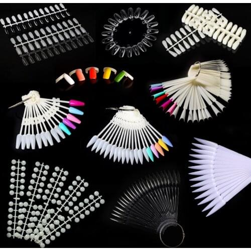 10 types Stiletto Nail swatch Sticks Gel Polish Display Board Fan shape Art False Tips Color Card Detachable Practice show