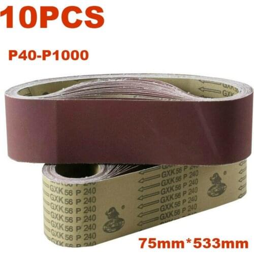 10Pack 533*75mm Sanding Belts 40-1000 Grit Aluminium Oxide Sander Sanding Belts 3"*21" for Polishing Sand Belt Machine