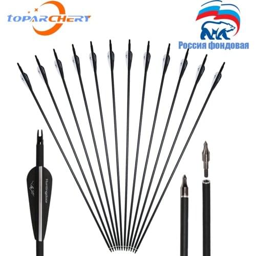 12 pcs/lot 31.5 inches Spine 500Carbon Archery Arrows with Removable Tips, Hunting and Target Practice Arrows for Compound Bow