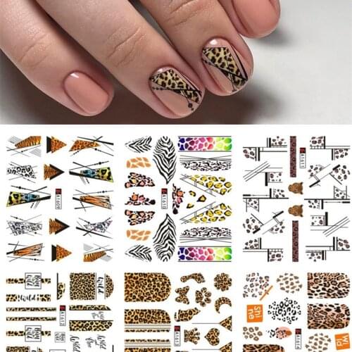 12pcs Leopard Print Slider Decals For Nails Sexy Animals Zebra pattern Transfer Stickers Nail Water Decals Tattoo For Manicure
