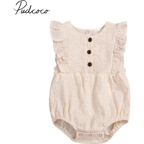 2019 Baby Summer Clothing Newborns Baby Girl Kid Linen Sleeveless Jumpsuit Solid Flowers Jumpsuits Hollow Out Breathable Clothes