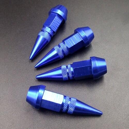 4pcs Blue 45mm Universal Spiked Car Wheel Tire Valve Air Stem Dust Caps Cover Truck Auto Vehicle Motorcycle Bicycle Accessory