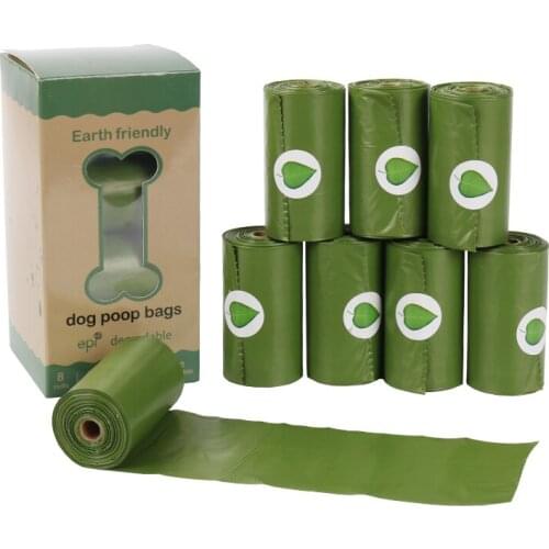 8rolls 120pcs Biodegradable Dog Poop Bags Eco-Friendly Pet Waste Dispenser Outdoor Carrier Pet Poop Bags Dog Walking Supplies