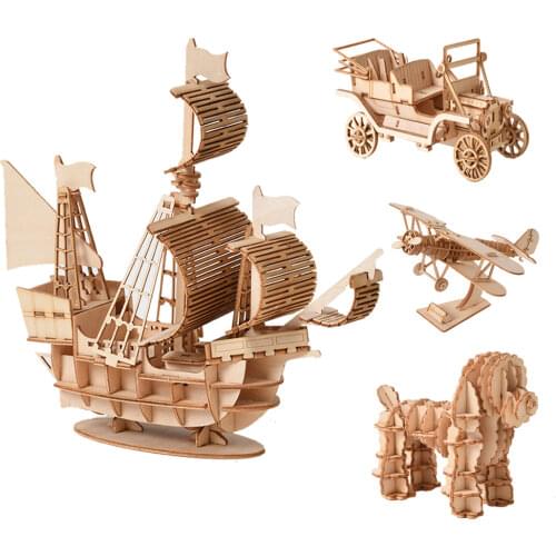 DIY Biplane Drone Airplane Piano Car Animal Toy 3D Wooden Puzzle Toy Assembly Model Craft Kits Desk Decoration Kid Handmade Toys