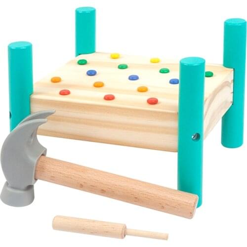 Montessori Wood Children Colorful Knock Nails Tool Toy Hammer Hitting Plastic Nail Educational Toys for Boy Early Learning Gift