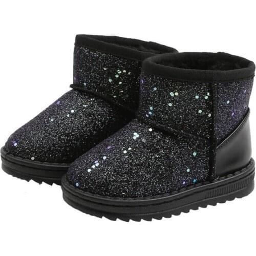 Winter New Childrens Snow Boots Girls Sequined Cotton Shoes Students Thick Velvet Boots Boys Warm Short Boots