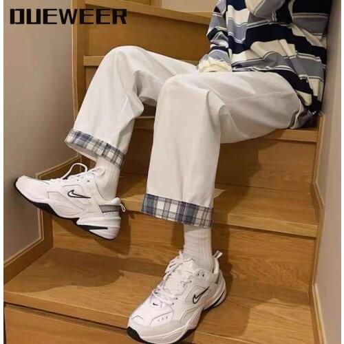 DUEWEER Straight Wide Leg Cargo Pants Mens Spring and Autumn Ankle-Length Loose Oversize Overalls Casual Streetwear