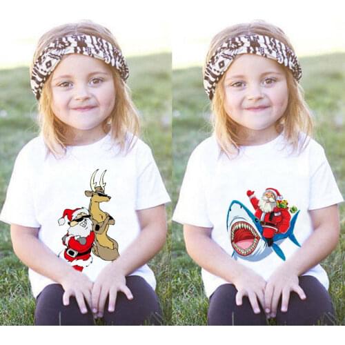 T-shirt Interesting Deer Head Print Christmas Short-sleeved Harajuku Graphic Tshirt Christmas Holiday Gift Top Tshirts Boy/girl