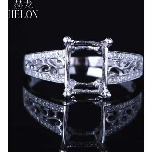 HELON 10x8mm Cushion 925 Sterling Silver Real Natural Diamonds Semi Mount Ring Women Engagement Wedding Trendy Fine Jewelry Gift