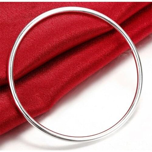 Delicate 925 Sliver 3MM Simple Smooth Round Bangles For Women &Girls Trendy Wedding Engagement Birthday Fashion Jewelry