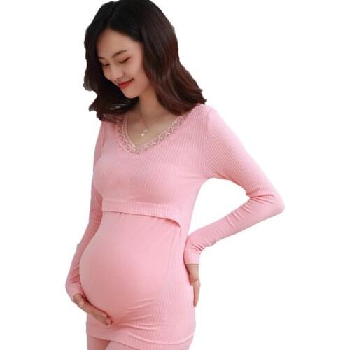 Pregnant WOMENS Nursing Thermal Underwear Set Seamless Body Abdominal Support Thin Thermal Underwear Postpartum Confinement Clo