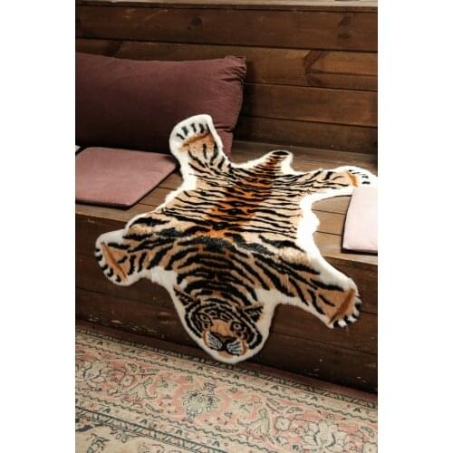 Fake Tiger Shape Fur Rugs Bathroom Anti-slip Mat Home Bath Shower Room Plush Carpet