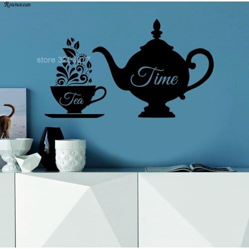 Creative Kitchen Wall Decals Teapot And Teacup Tea Time Art Home Decor Vinyl Furniture Window Sticker adesivo de parede K22