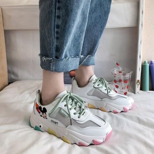 Disney Cartoon Mickey Mouse Casual Shoes Girls Summer 2021 New Lace Up Platform Rainbow Sole fashion Sneakers Size 35-40