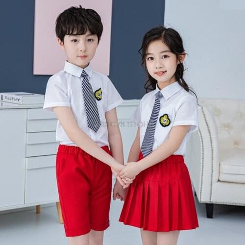 Boys Girls Summer School Uniforms British Style Students Kindergarten Suit Girls Party Dress Skirt Performance Clothing Set