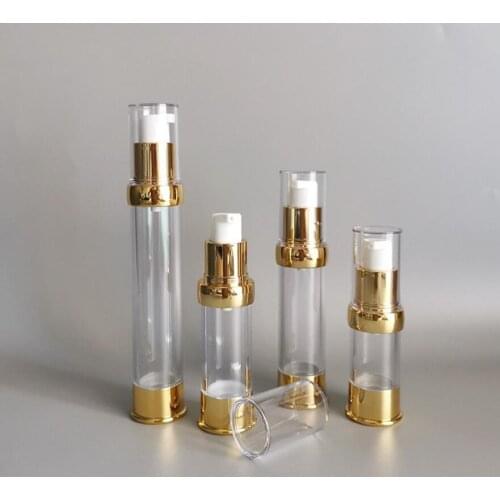 30ml airless bottle transparent body UV gold pump and bottom lotion/serum/liquid foundation eye essence sunscreen skin care pack