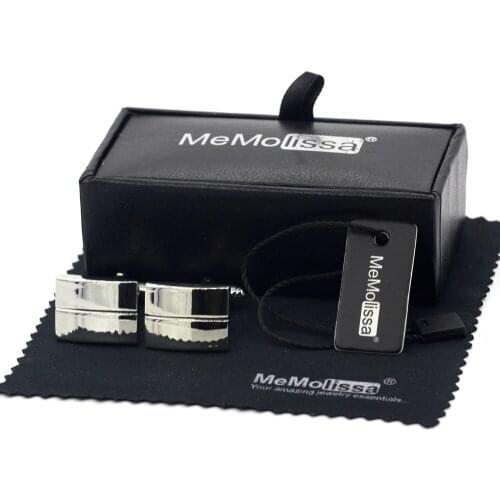 MeMolissa Display Box Cufflinks Fashion Square Cufflinks Simple Silver Glossy Cufflink Mens shirt cufflink Free Tag & Wipe Cloth