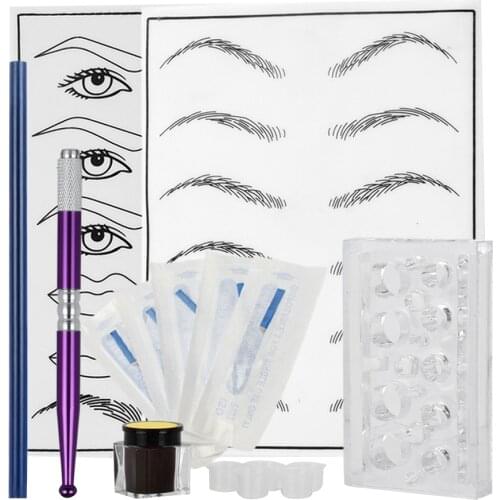 Microblading Permanent Makeup Eyebrow Tattoo Pen Ink Practice Skin Kit Set