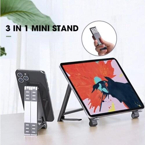 New 3in1 Mini Portable Metal Holder Tablet Phone Laptop Stand Folderable Variable Silver Grey For Ipad Mobile Cellphone Notebook