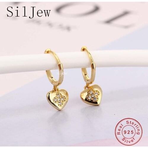 Fashion 100% 925 Sterling Silver Lovely Romantic Love Heart Zircon Hoop Earrings for Women Chic Minimalist Teen Party Jewelry